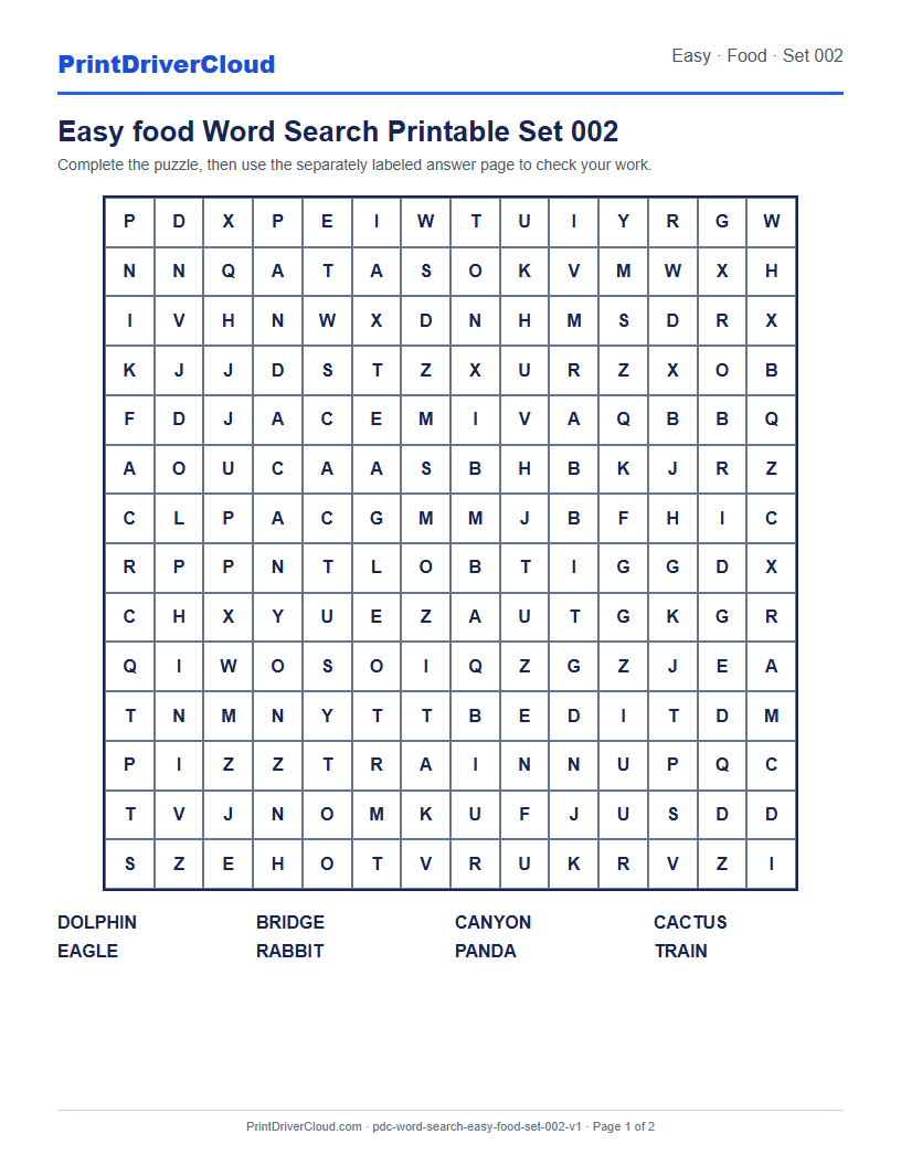 Preview of Easy food Word Search Printable Set 002