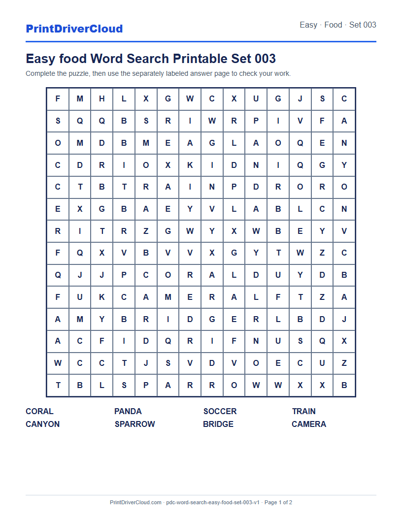 Preview of Easy food Word Search Printable Set 003