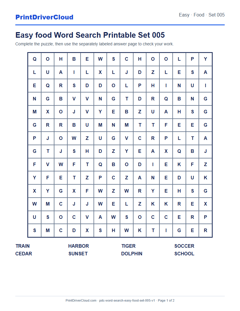 Preview of Easy food Word Search Printable Set 005