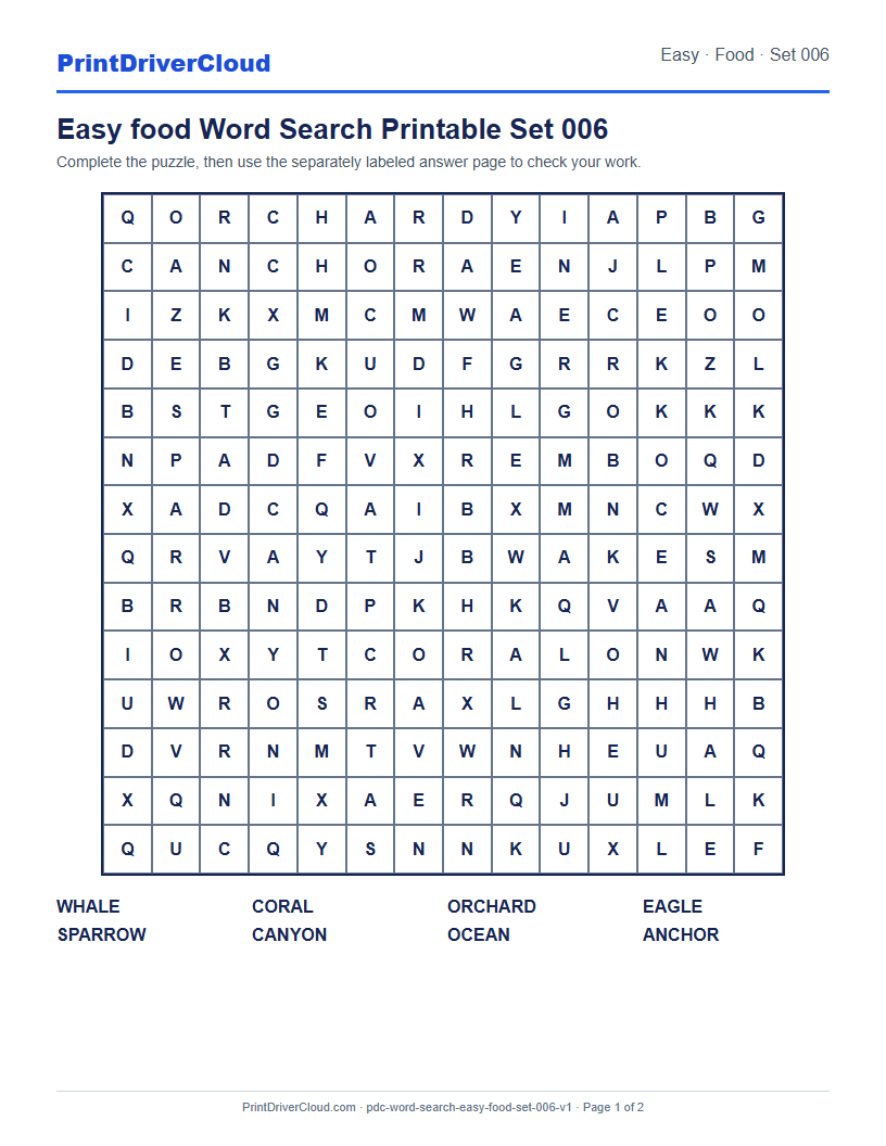 Preview of Easy food Word Search Printable Set 006