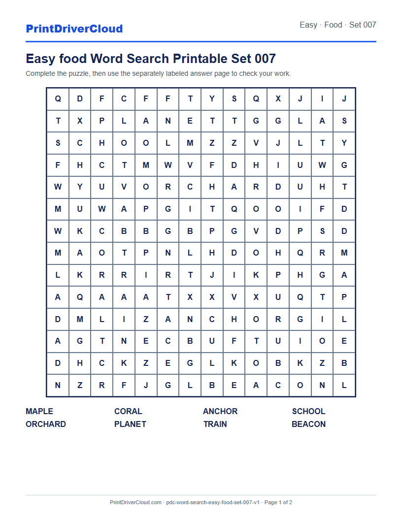 Preview of Easy food Word Search Printable Set 007