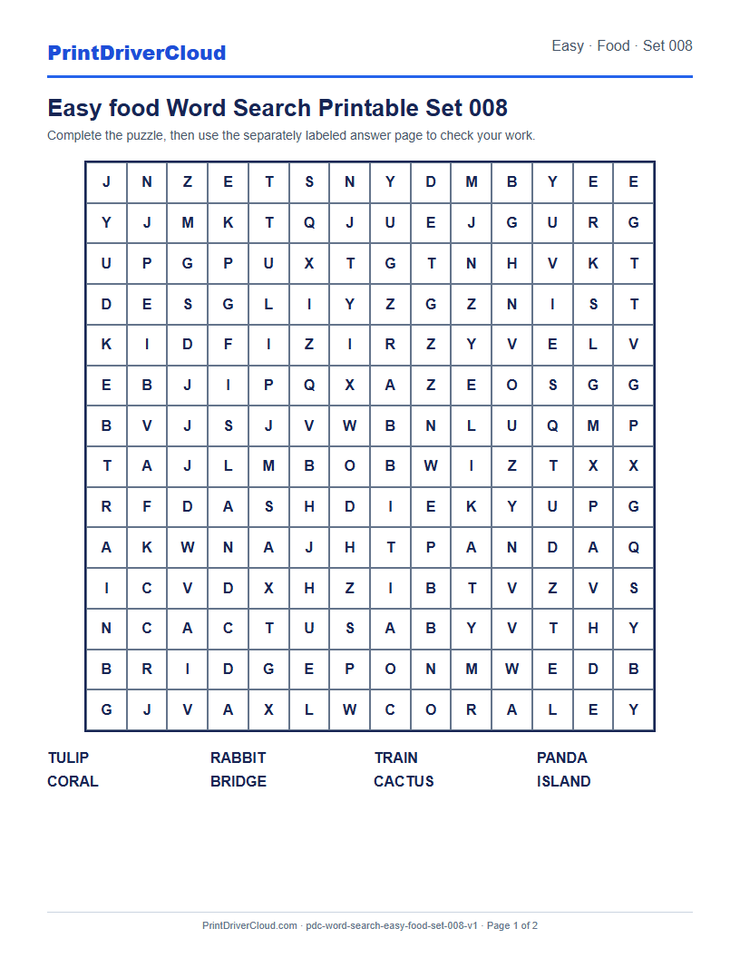 Preview of Easy food Word Search Printable Set 008