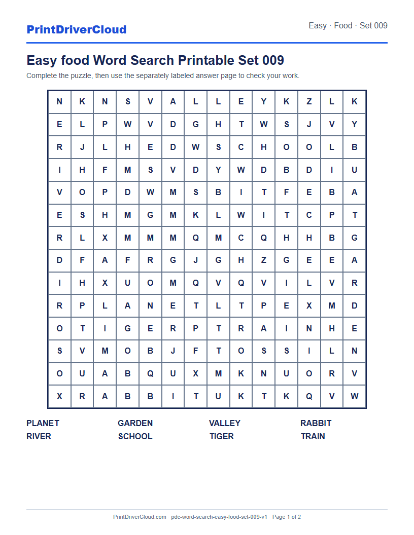 Preview of Easy food Word Search Printable Set 009