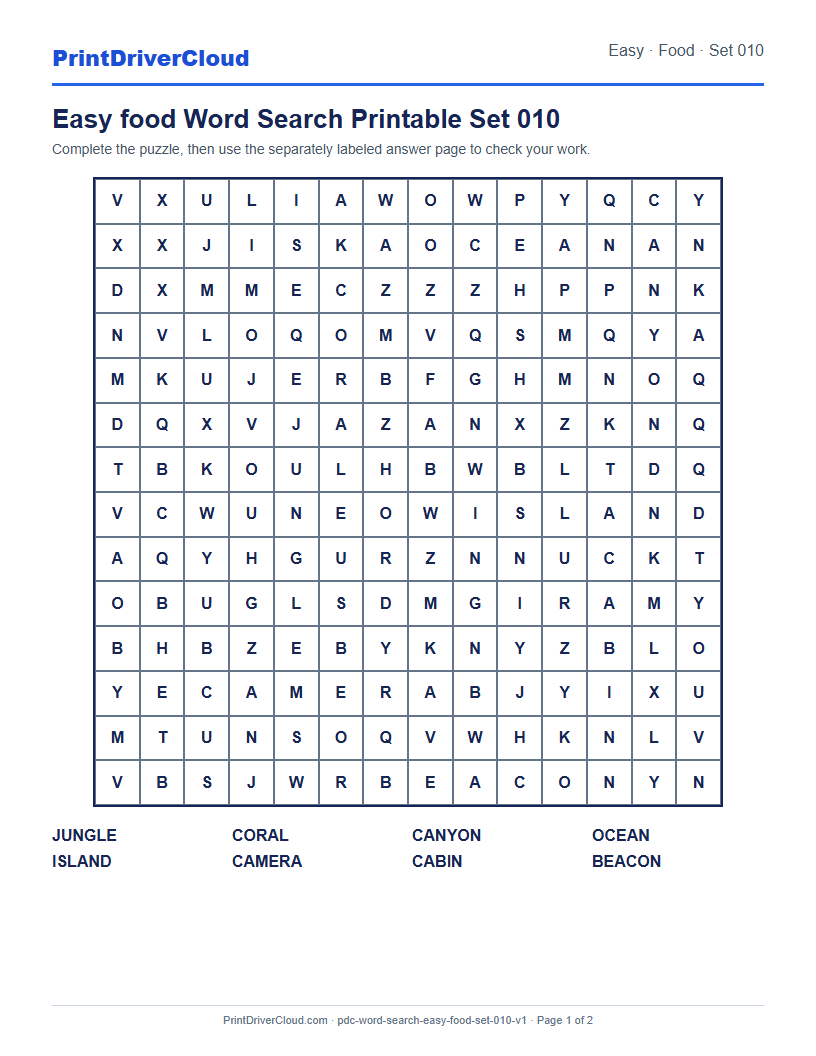 Preview of Easy food Word Search Printable Set 010