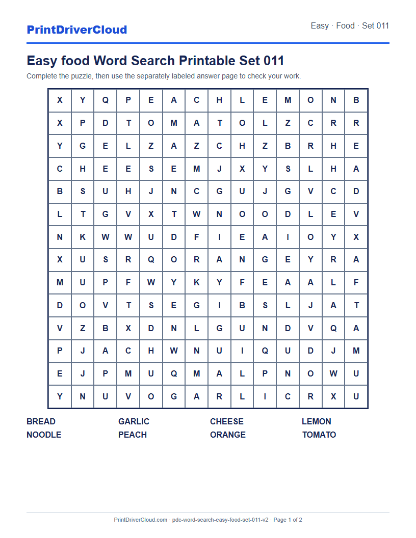 Easy Food Word Search Printable Set 011 preview