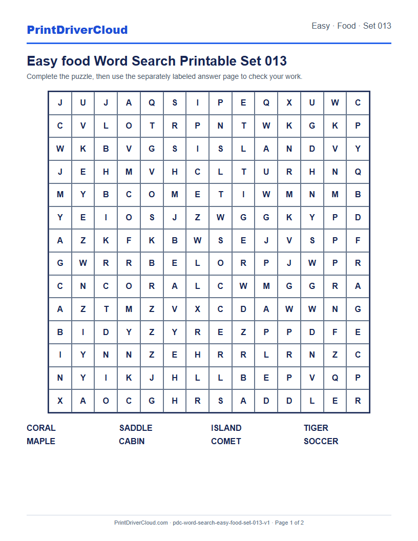 Preview of Easy food Word Search Printable Set 013