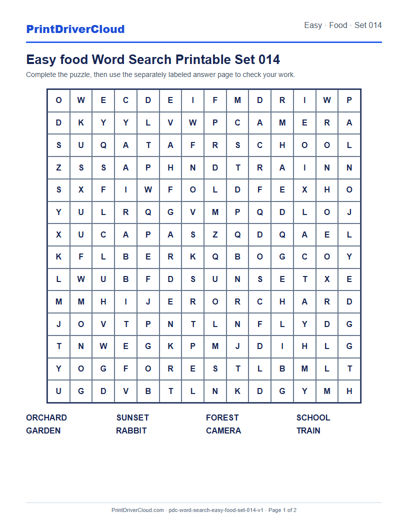 Preview of Easy food Word Search Printable Set 014