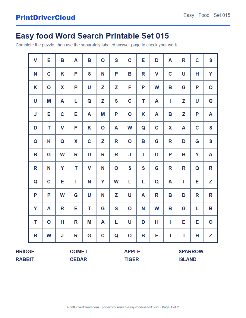 Preview of Easy food Word Search Printable Set 015