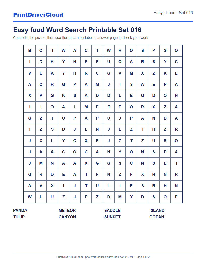 Preview of Easy food Word Search Printable Set 016