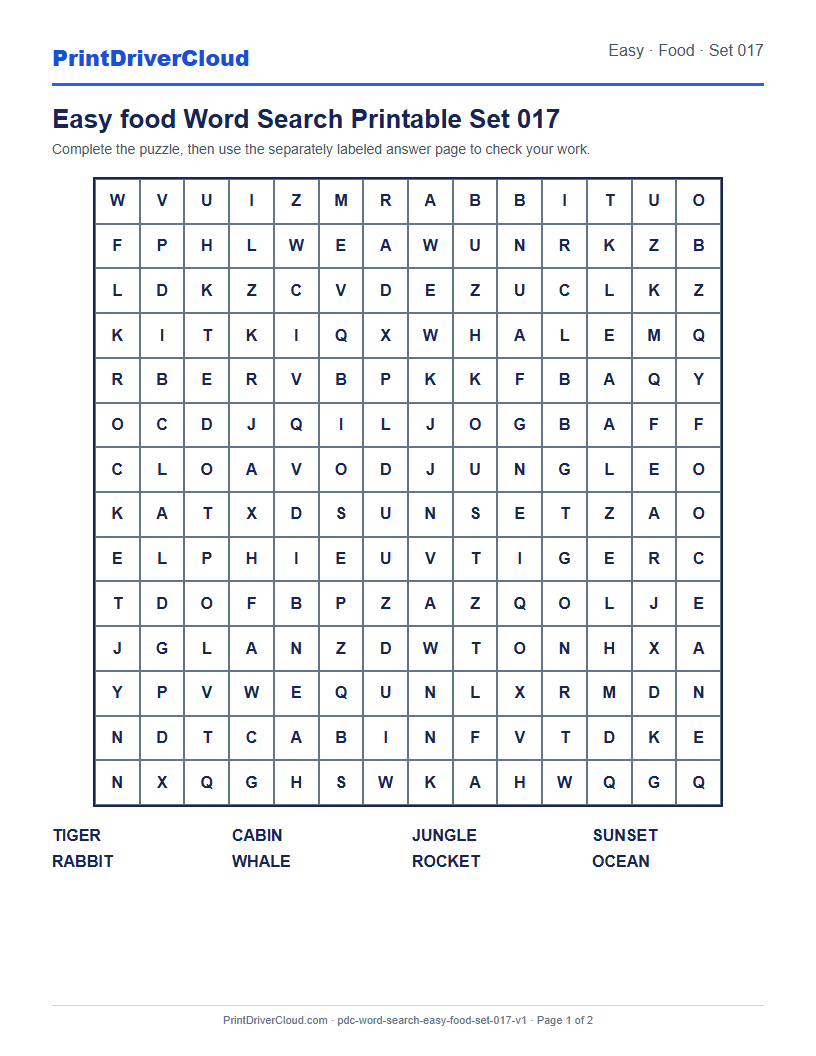 Preview of Easy food Word Search Printable Set 017