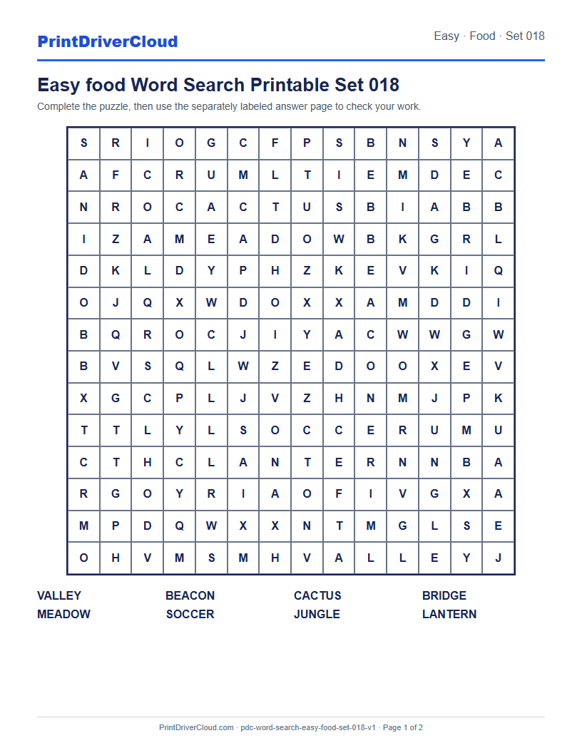 Preview of Easy food Word Search Printable Set 018