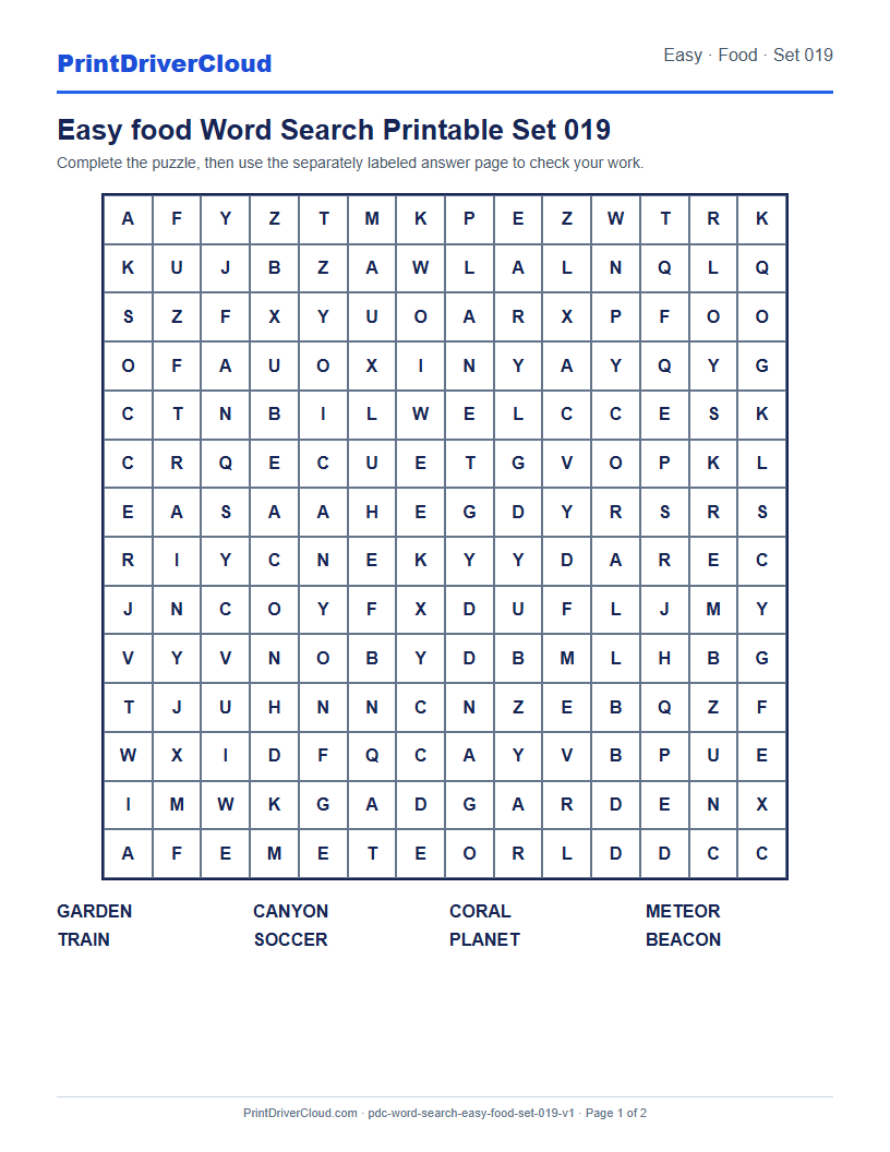 Preview of Easy food Word Search Printable Set 019