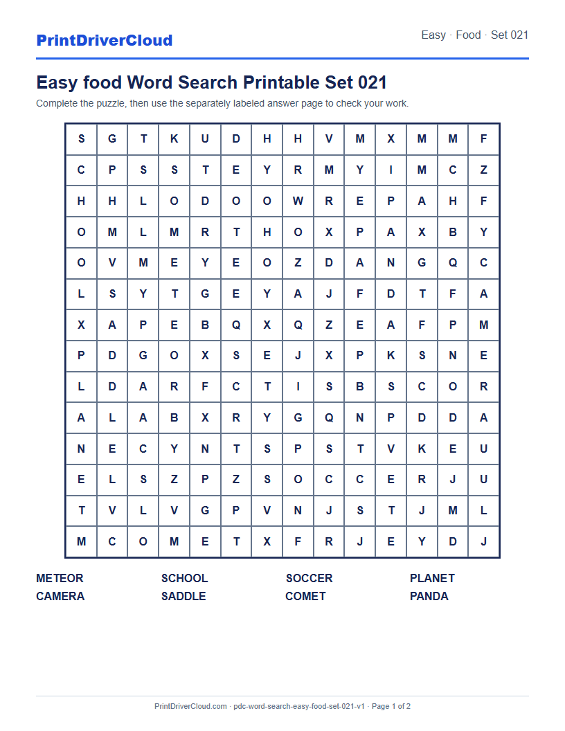 Preview of Easy food Word Search Printable Set 021