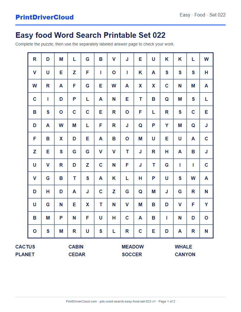 Preview of Easy food Word Search Printable Set 022