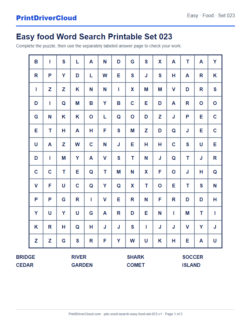 Preview of Easy food Word Search Printable Set 023