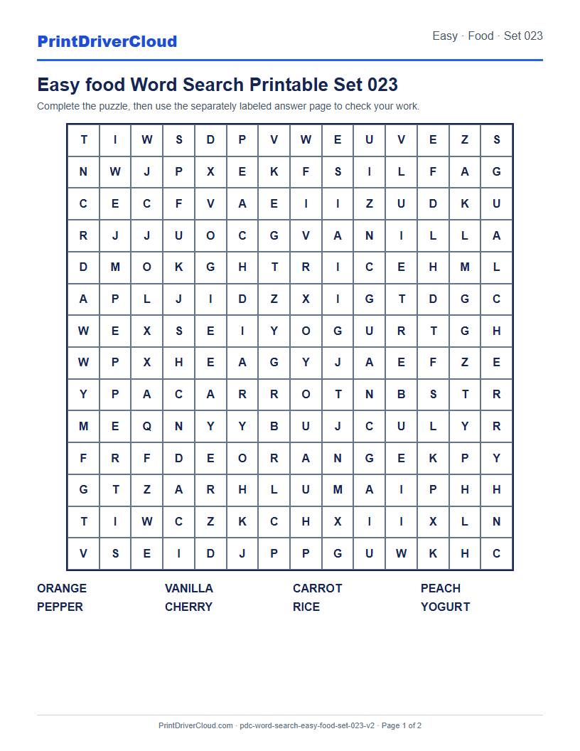 Easy Food Word Search Printable Set 023 preview