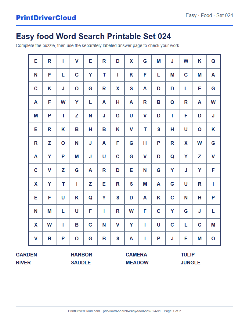 Preview of Easy food Word Search Printable Set 024