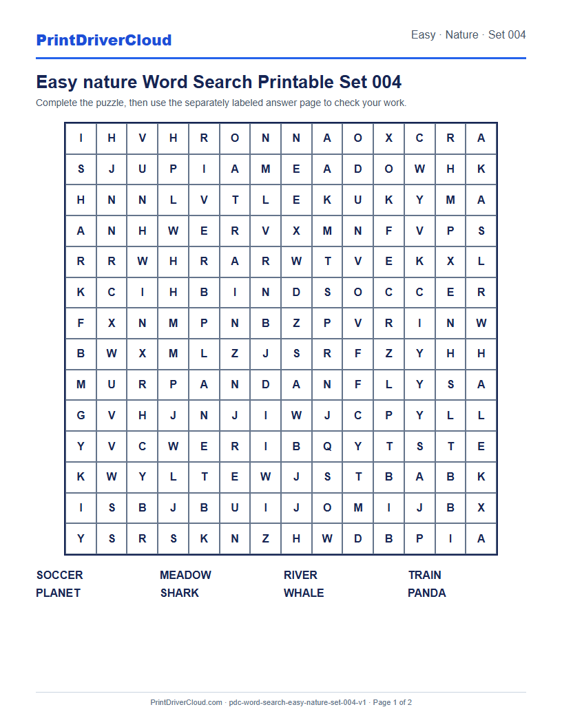 Preview of Easy nature Word Search Printable Set 004