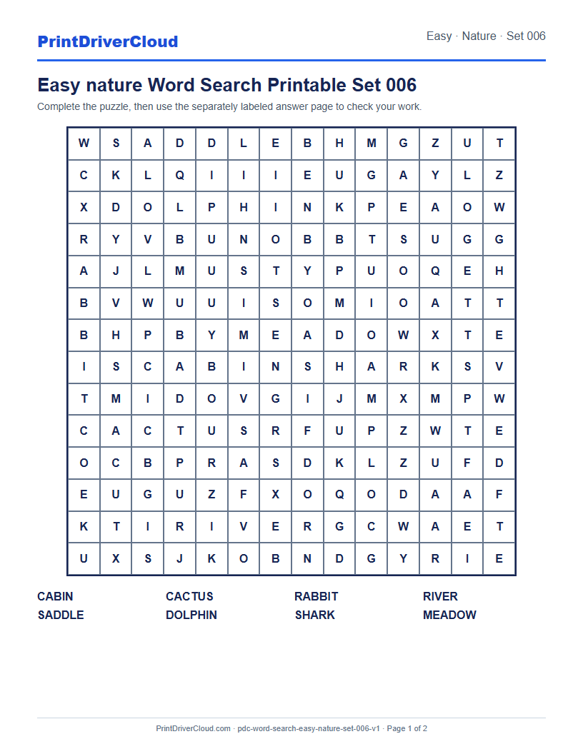Preview of Easy nature Word Search Printable Set 006