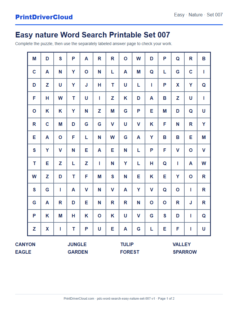 Preview of Easy nature Word Search Printable Set 007