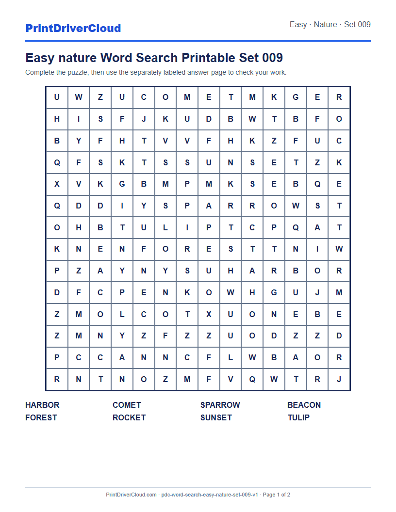 Preview of Easy nature Word Search Printable Set 009