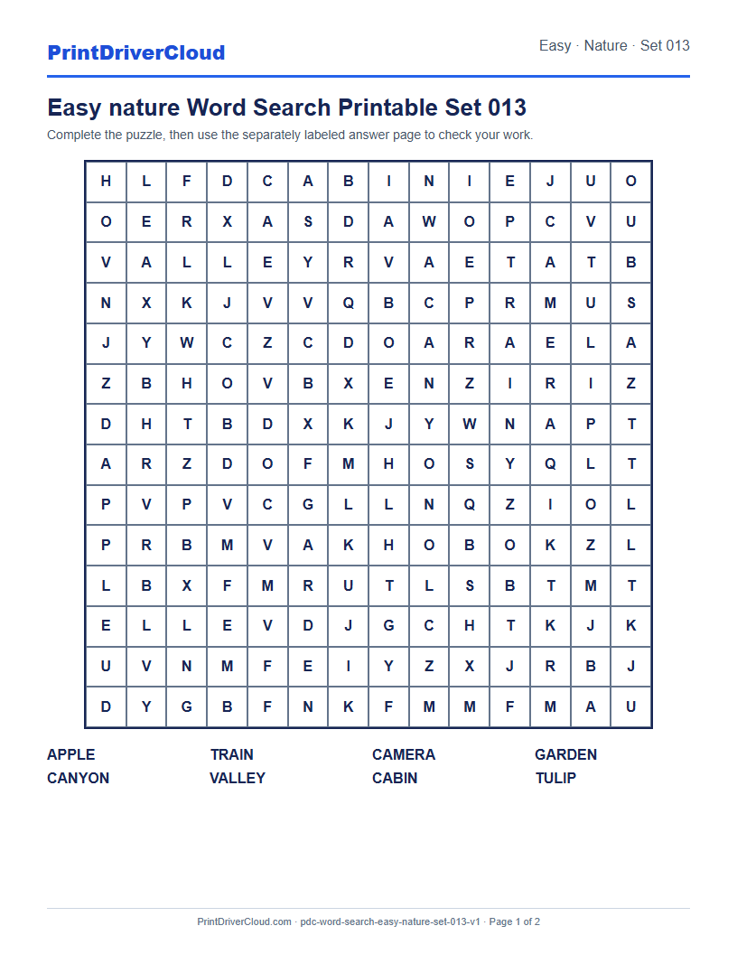 Preview of Easy nature Word Search Printable Set 013
