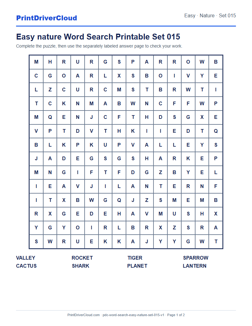 Preview of Easy nature Word Search Printable Set 015