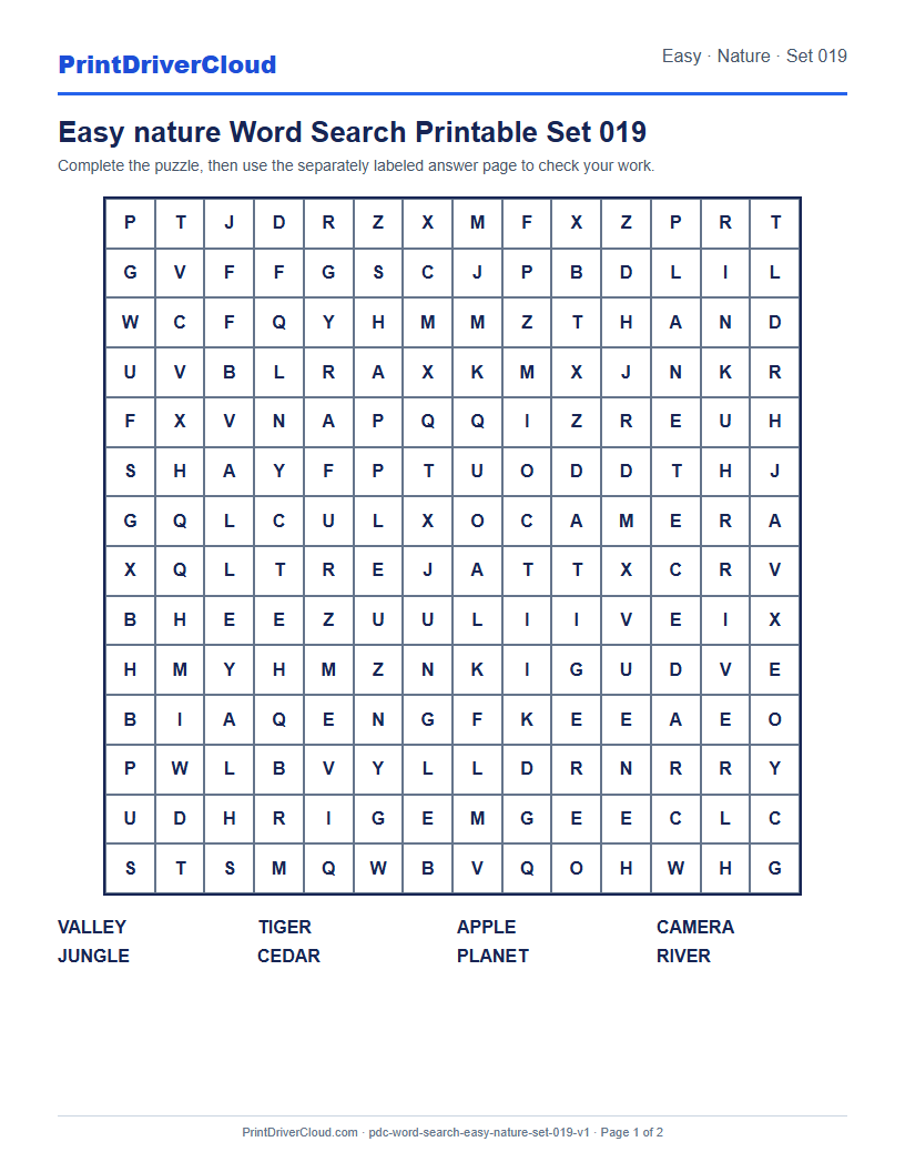 Preview of Easy nature Word Search Printable Set 019