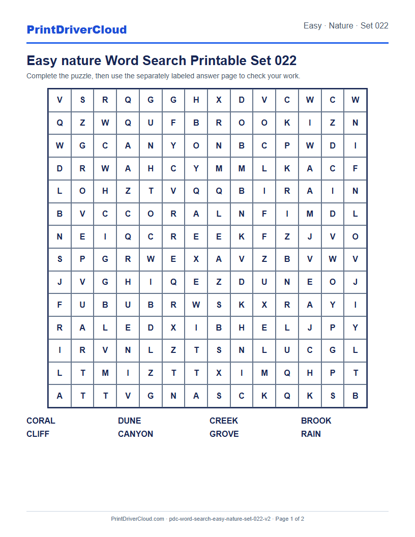 Easy Nature Word Search Printable Set 022 preview