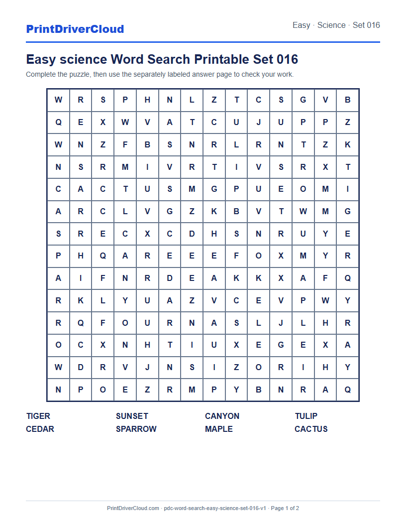 Preview of Easy science Word Search Printable Set 016