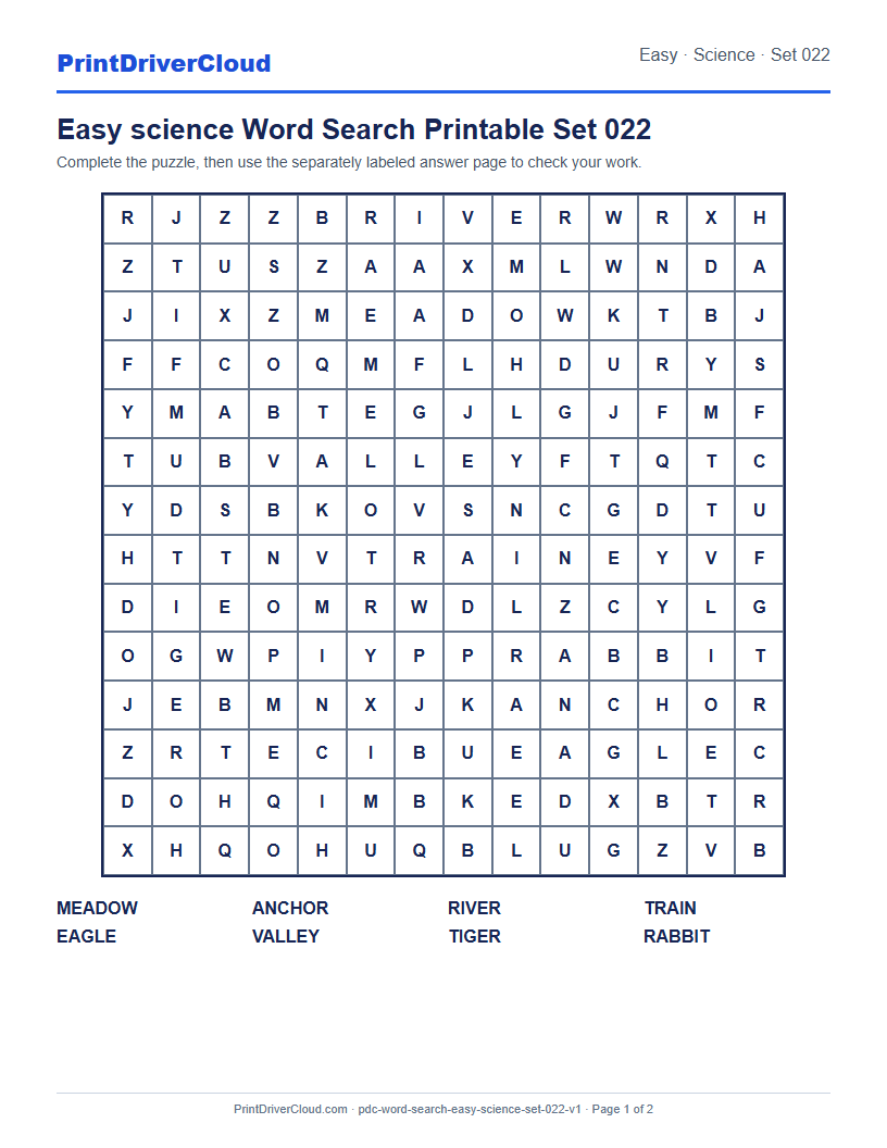 Preview of Easy science Word Search Printable Set 022