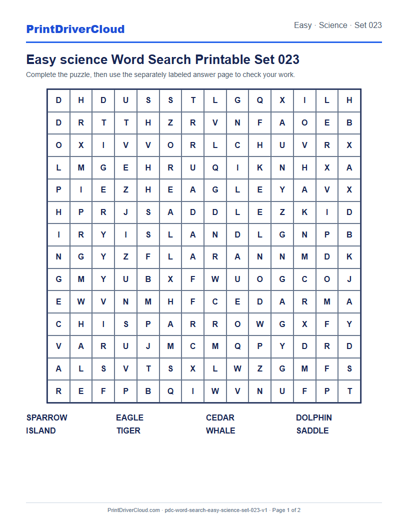 Preview of Easy science Word Search Printable Set 023