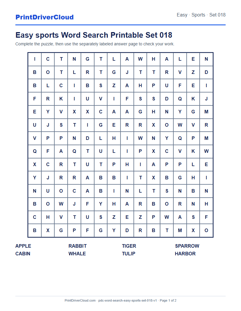 Preview of Easy sports Word Search Printable Set 018