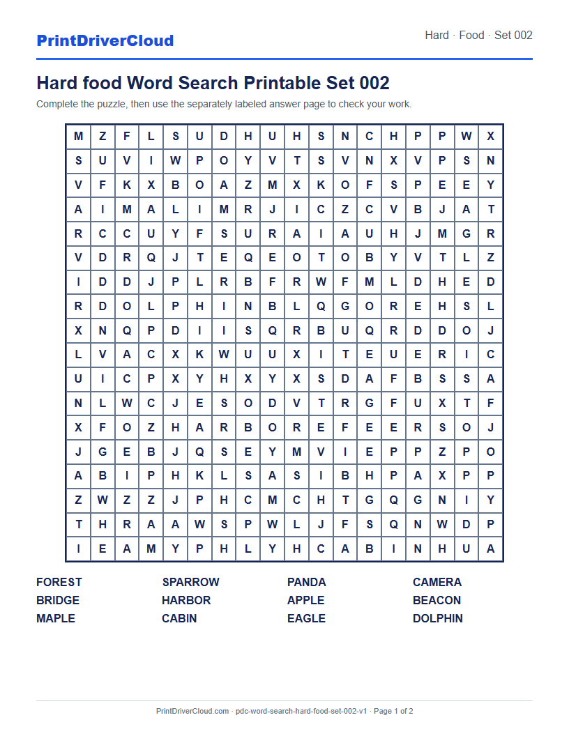 Preview of Hard food Word Search Printable Set 002