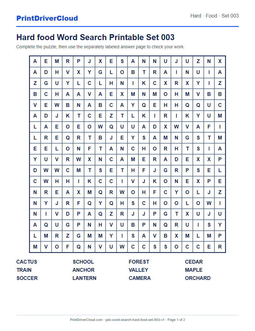 Preview of Hard food Word Search Printable Set 003
