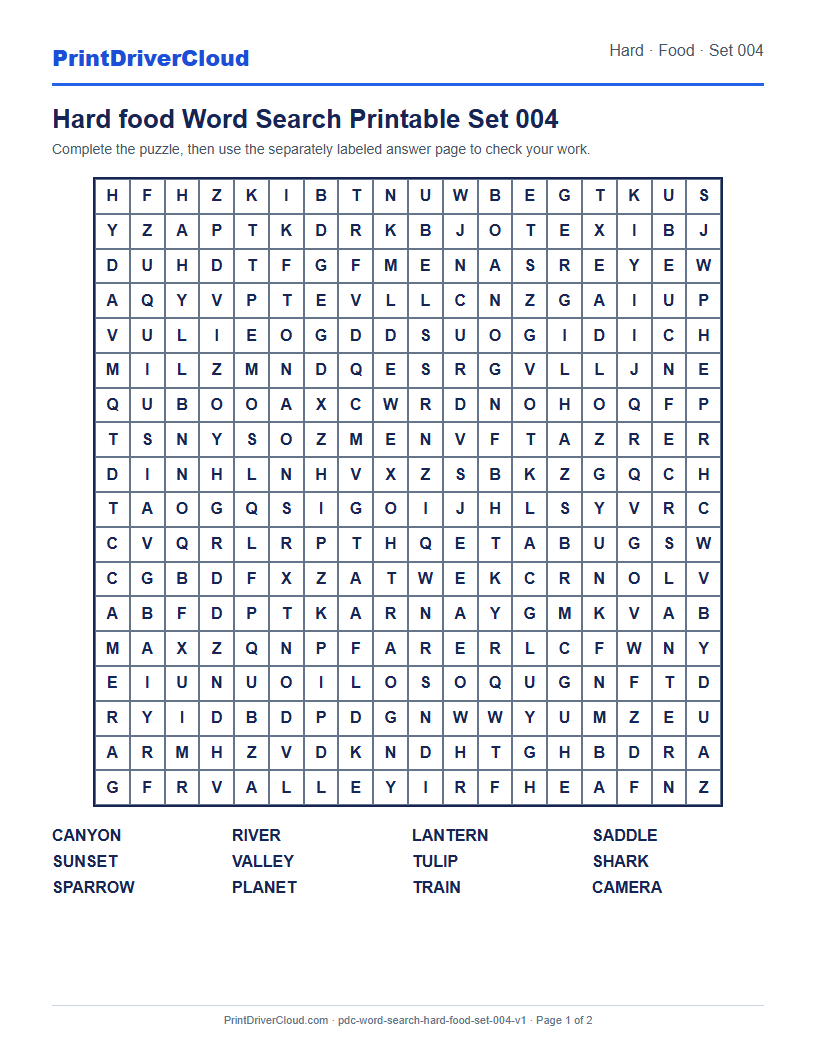 Preview of Hard food Word Search Printable Set 004