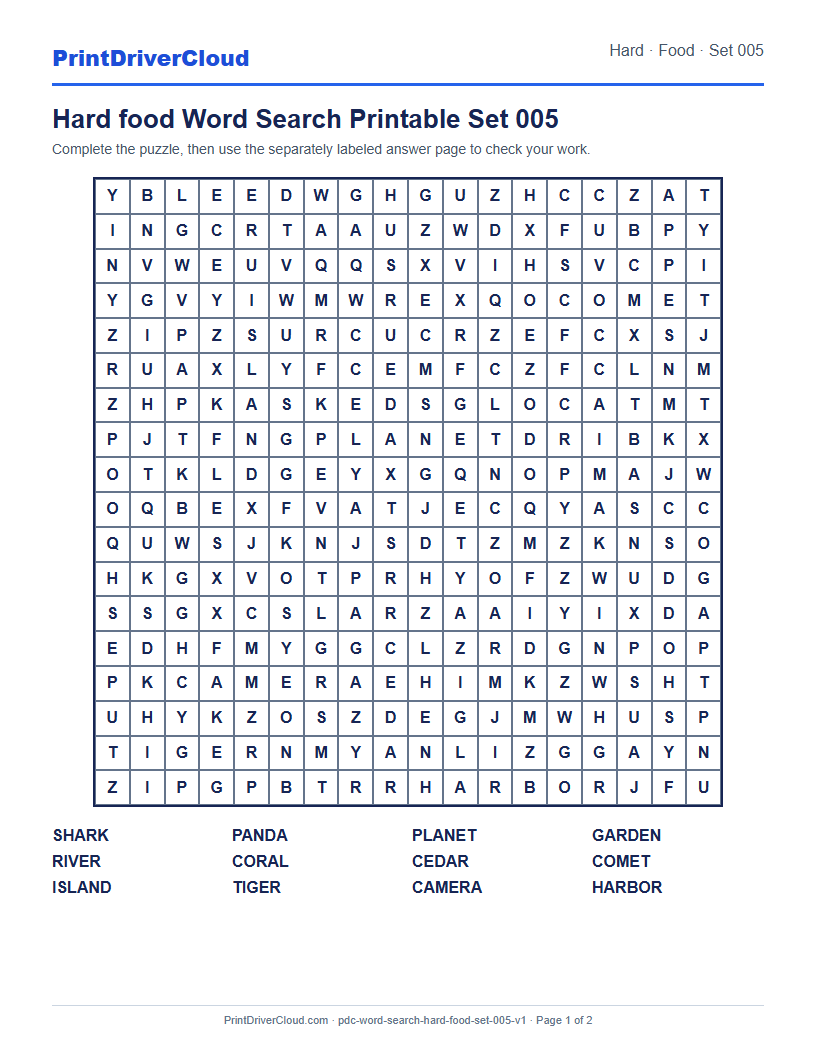 Preview of Hard food Word Search Printable Set 005