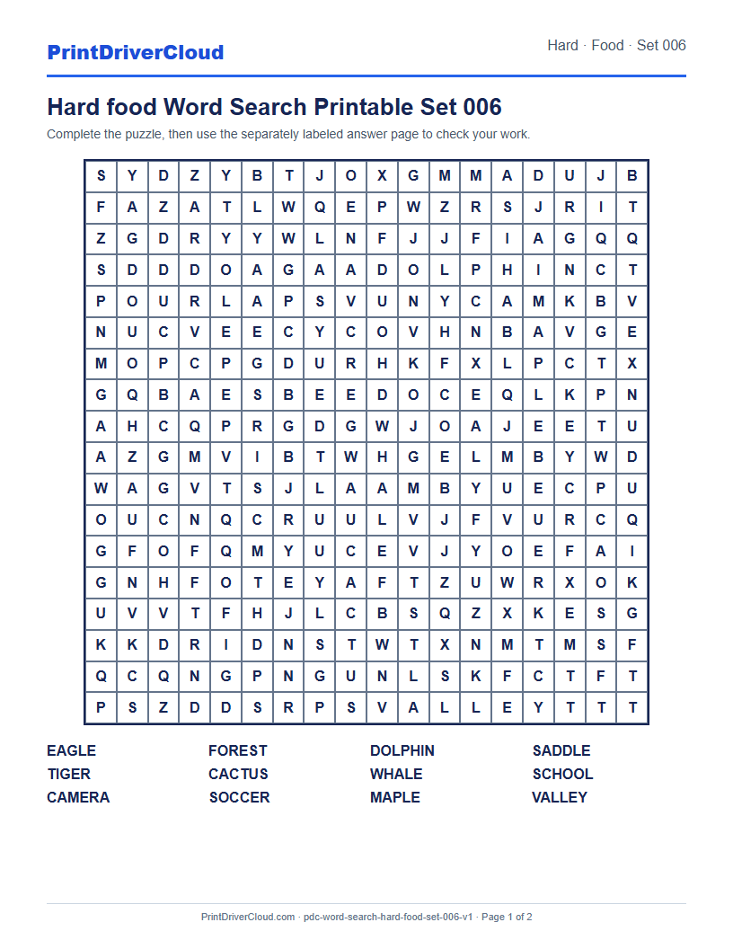 Preview of Hard food Word Search Printable Set 006