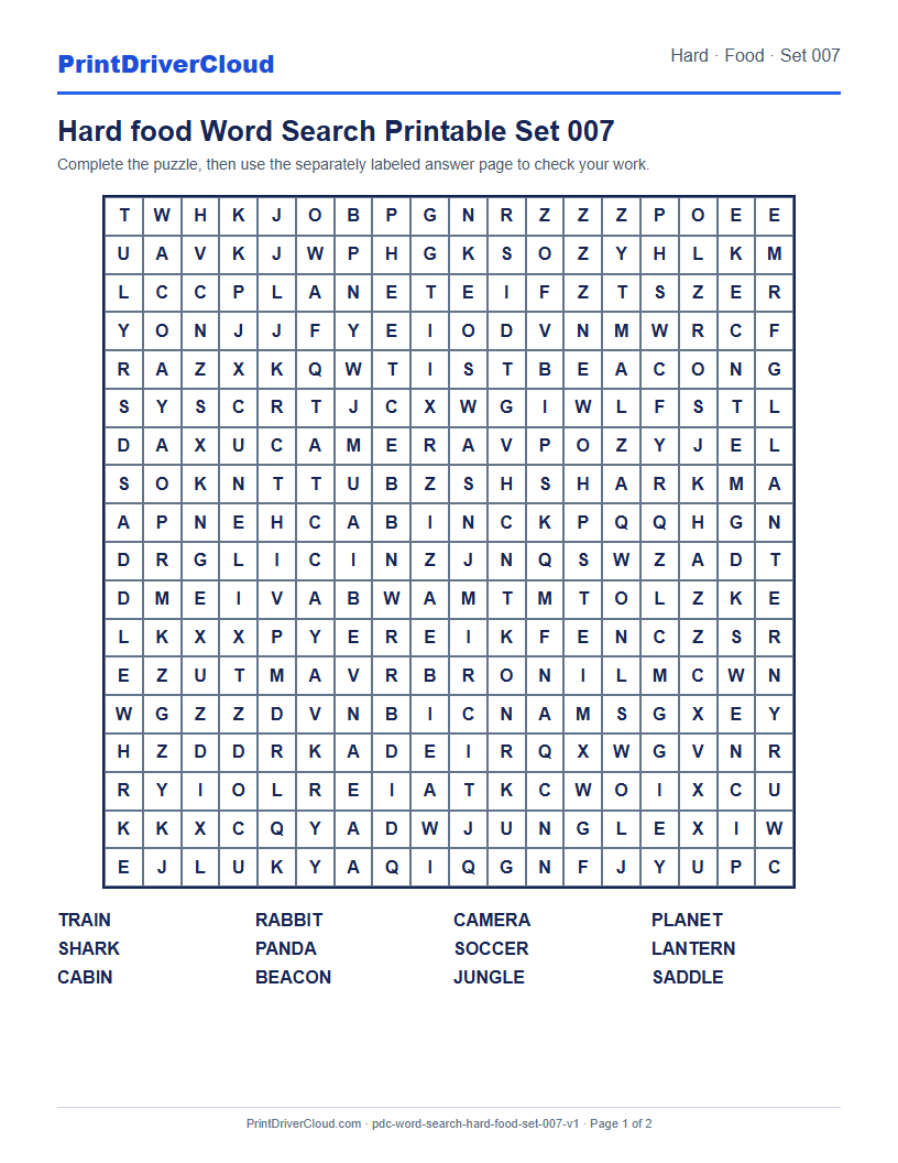 Preview of Hard food Word Search Printable Set 007