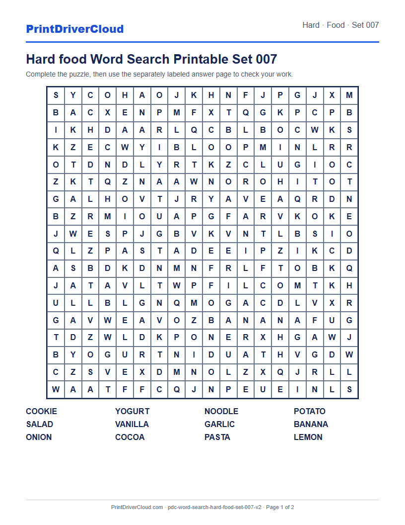 Hard Food Word Search Printable Set 007 preview