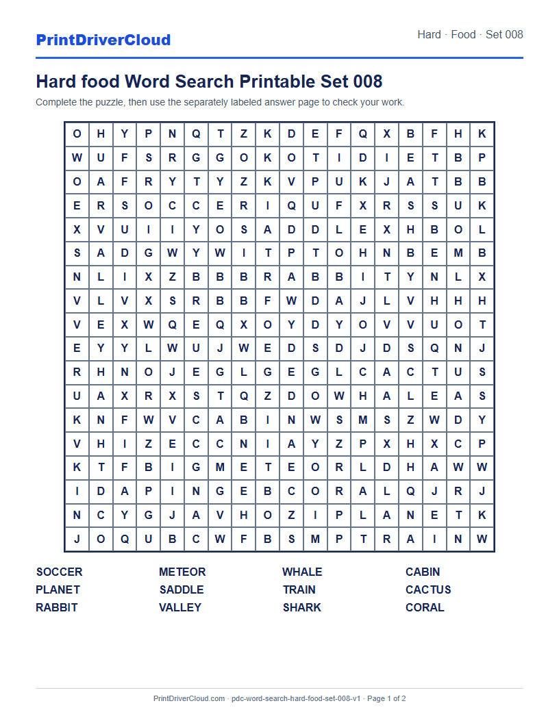 Preview of Hard food Word Search Printable Set 008