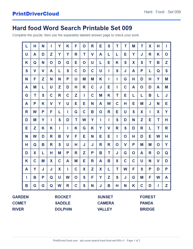 Preview of Hard food Word Search Printable Set 009
