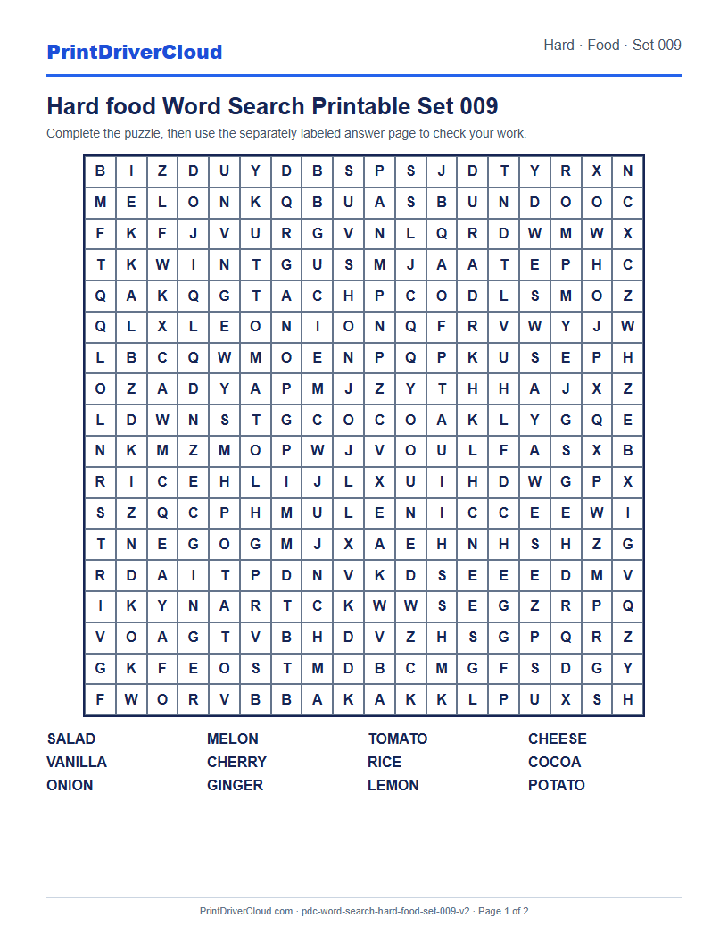 Hard Food Word Search Printable Set 009 preview