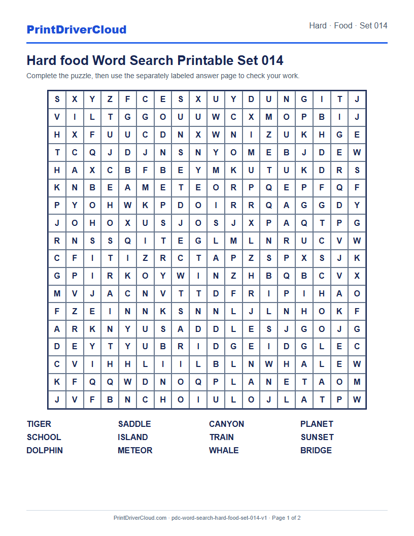 Preview of Hard food Word Search Printable Set 014