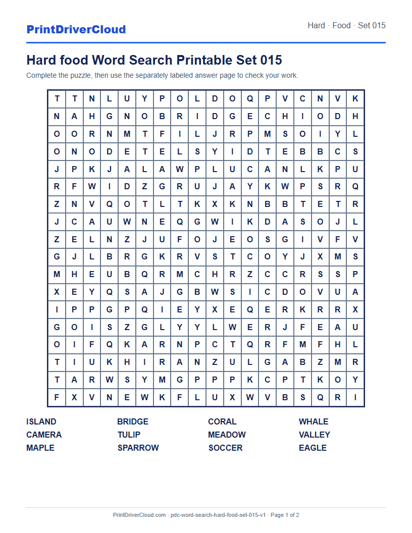 Preview of Hard food Word Search Printable Set 015