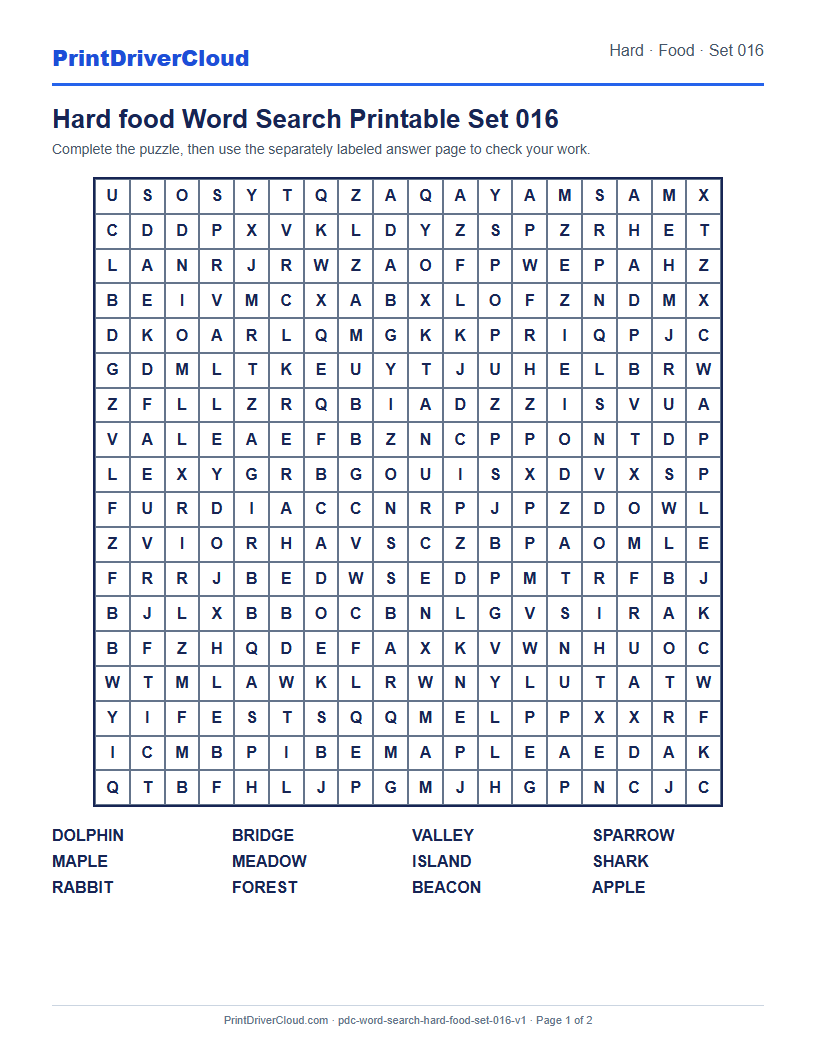Preview of Hard food Word Search Printable Set 016