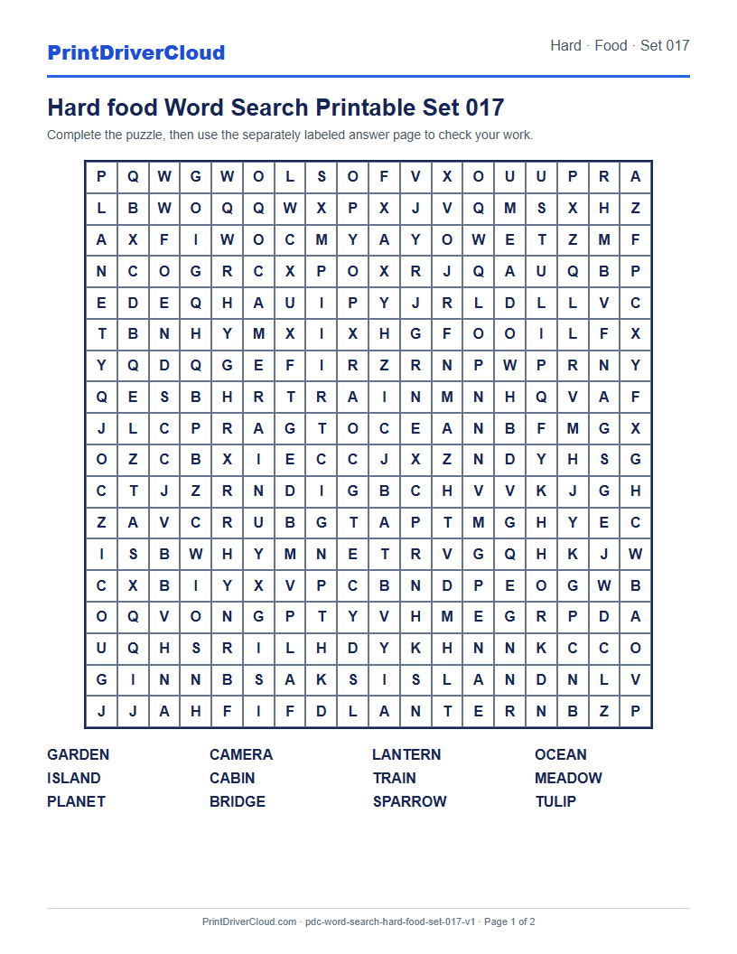 Preview of Hard food Word Search Printable Set 017