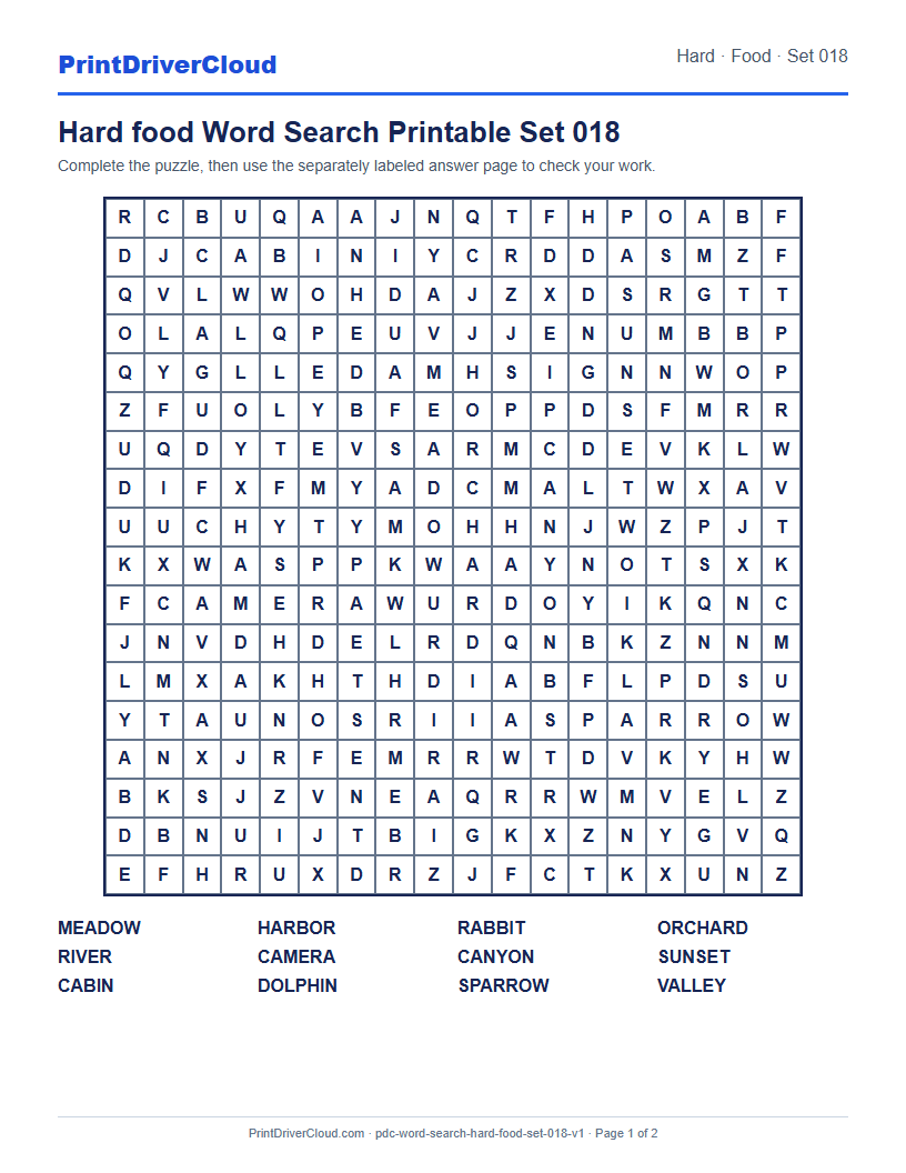Preview of Hard food Word Search Printable Set 018