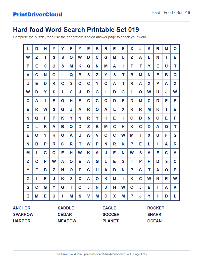 Preview of Hard food Word Search Printable Set 019
