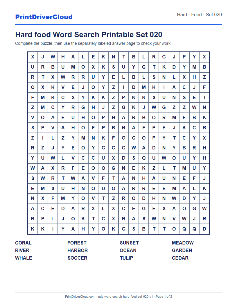 Preview of Hard food Word Search Printable Set 020